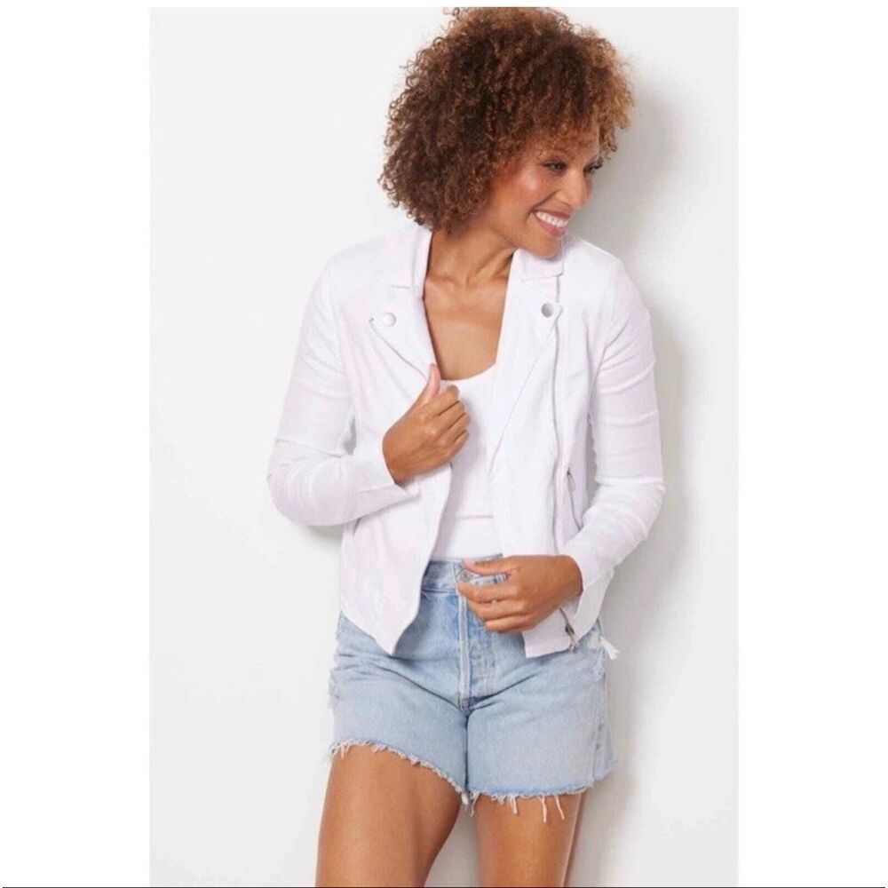 EVEREVE Jagger Moto Jacket white linen blend zip up women’s size XL - Picture 11 of 12